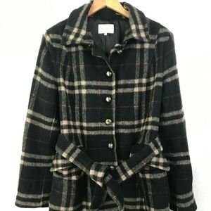 Laundry by Shelli Segal Black Plaid Belted Wool